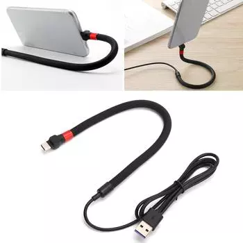 Подставка для мобильного телефона, кабель для быстрой зарядки, гибкий настольный держатель для телефона, кабель передачи данных TypeC(черный )