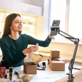 Подставка для мобильного телефона на 360°, зажимы для планшета, вращающийся держатель, ленивый кронштейн для стола, регулируемая высота, трансляция, кухня, спальня Danwanxiang-Metal