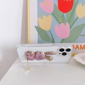 Подставка для мобильного телефона с кольцом-кроликом, самоклеящаяся, прочная, с гальваническим покрытием, грузоподъемная тележка, очаровательный держатель для мобильного телефона на палец серый