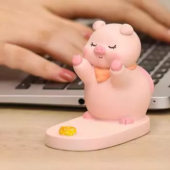 Подставка для мобильного телефона в виде мультяшного животного, свиньи, собаки, кролика, панды, статуэтки из смолы, скульптуры, подставки для мобильных телефонов и планшетов, украшения для рабочего стола A