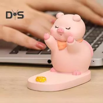 Подставка для мобильного телефона в виде мультяшного животного, свиньи, собаки, кролика, панды, статуэтки из смолы, скульптуры, подставки для мобильных телефонов и планшетов, украшения для рабочего стола A