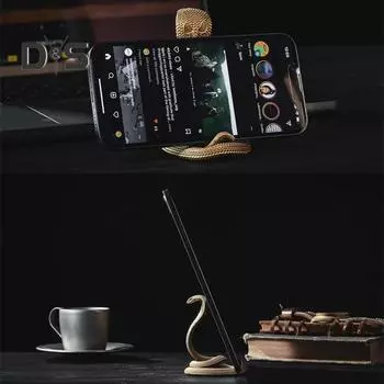 Подставка для мобильного телефона в виде змеи, скульптура из смолы в виде змеи, подставка для мобильного телефона для офиса, дома, настольного смартфона, подарок для мужчин, женщин, любителей змей золотистый