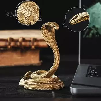 Подставка для мобильного телефона в виде змеи, скульптура из смолы в виде змеи, подставка для мобильного телефона для офиса, дома, настольного смартфона, подарок для мужчин, женщин, любителей змей золотистый