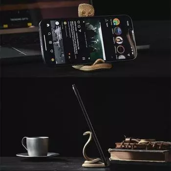 Подставка для мобильного телефона в виде змеи, скульптура из смолы в виде змеи, подставка для мобильного телефона для офиса, дома, настольного смартфона, подарок для мужчин, женщин, любителей змей золотистый