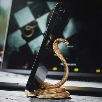 Подставка для мобильного телефона в виде змеи, скульптура из смолы в виде змеи, подставка для мобильного телефона для офиса, дома, настольного смартфона, подарок для мужчин, женщин, любителей змей золотистый