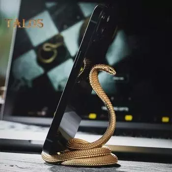 Подставка для мобильного телефона в виде змеи, скульптура из смолы в виде змеи, подставка для мобильного телефона для офиса, дома, настольного смартфона, подарок для мужчин, женщин, любителей змей золотистый