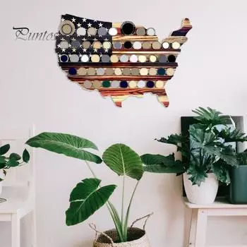 Подставка для монет Challenge, деревянная подставка для монет в форме американского флага, карта США, винтажная настенная подставка для монет для ветеранов, патриотические сувениры M