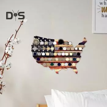 Подставка для монет Challenge, деревянная подставка для монет в форме американского флага, карта США, винтажная настенная подставка для монет для ветеранов, патриотические сувениры M