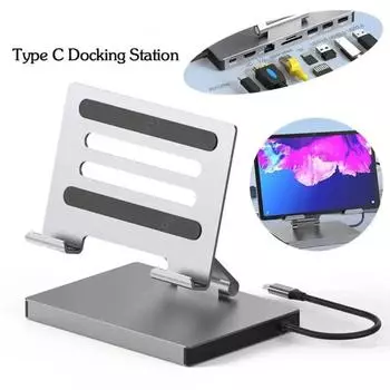 Подставка для ноутбука, док-станция, многопортовый USB 3.0, слот для карт TF, 4K 60 Гц, совместимый с HDMI, зарядка PD, гигабитный Ethernet, адаптер-концентратор Type-C из алюминиевого сплава 8 in 1