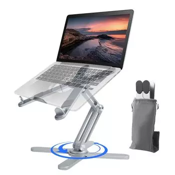 Подставка для ноутбука на 360 градусов, планшет, складной iPad из алюминия, совместим с устройствами до 17 для хранения на конференциях, сумка для хранения в комплекте, подставка H&W, серебряный