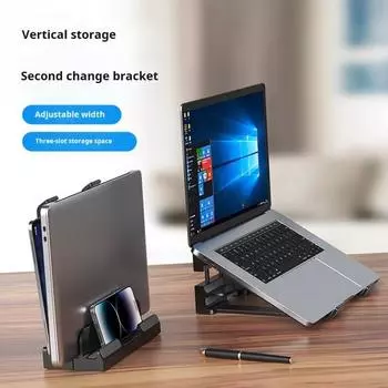 Подставка для ноутбука с силиконовой защитной накладкой, регулируемая конструкция, прочный вертикальный держатель для ноутбука чёрный