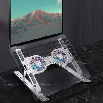 Подставка для ноутбука складная, регулируемая по высоте, простая в использовании, с 2 охлаждающими вентиляторами, портативная для дома, спальни серебряный