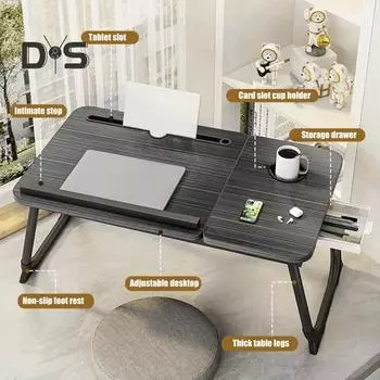 Подставка для ноутбука со складными ножками, регулируемая по высоте, прочная, выдерживающая большую нагрузку, многофункциональная, с небольшим ящиком чёрный