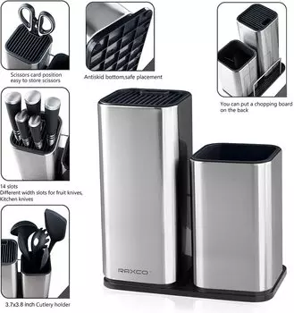 Подставка для ножей, держатель для ножей из нержавеющей стали, подставка для ножей, кухонный держатель для ножей с пластиковой полкой, кухонные принадлежности