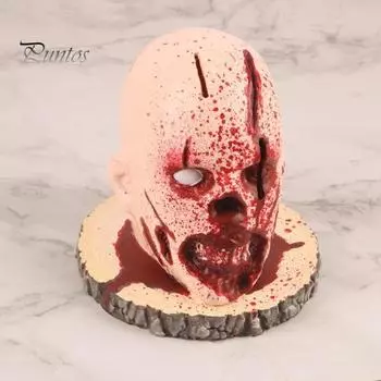 Подставка для ножей в виде головы зомби, кухонная стойка для хранения ножей, украшение в виде черепа на Хэллоуин, уникальная подставка для органайзера столовых приборов из смолы для домашнего декора на Хэллоуин красный