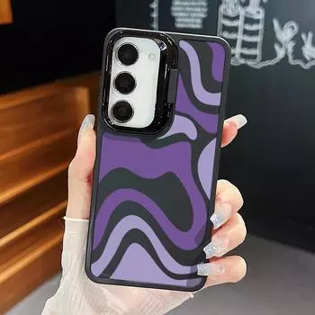 Подставка для объектива цвета конфеты фиолетовая полосатая оболочка для Samsung S24 Ultra Plus S23 Fe A55 A54 A53 A52 A35 A15 A16 5g ударопрочный TPU мягкий тонкий матовый чехол Samsung S24 чёрный