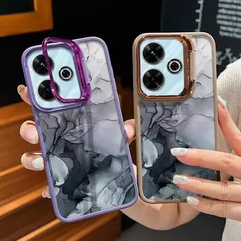 Подставка для объектива из мягкого ТПУ, мягкий чехол цвета конфет для Xiaomi Poco X6 X5 Redmi Note 13 12 11 10 Pro, ударопрочный, чернильный, мраморный, матовый, тонкий чехол Redmi Note 13 4G чёрный