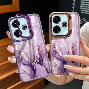 Подставка для объектива из мягкого ТПУ, мягкий чехол карамельного цвета для Xiaomi Poco X6 X5 Redmi Note 13 12 11 10 Pro, противоударный фиолетовый мраморный матовый тонкий чехол Redmi Note 13 4G чёрный