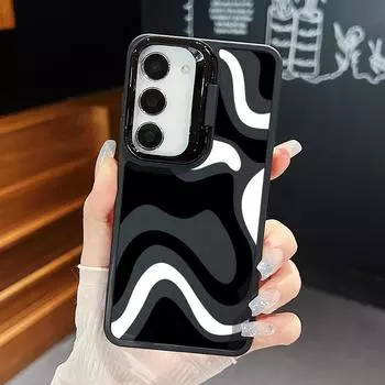 Подставка для объектива с цветной полосой для Samsung S24 Ultra Plus S23 Fe A55 A54 A53 A52 A35 A15 A16 5g ударопрочный мягкий тонкий матовый чехол из ТПУ Samsung S24 чёрный