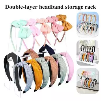 Подставка для ободков для волос, двухслойный съемный прозрачный акриловый держатель для ободков для волос, для розничной торговли, домашнего и коммерческого использования, органайзер для ободков для волос