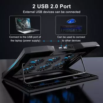 Подставка для охлаждения ноутбука, 6 охлаждающих вентиляторов, 4 уровня регулировки, светодиодная подсветка, переключатель скорости прокрутки, большой поток воздуха и низкий уровень шума, подходит для 9-15,6 дюймов