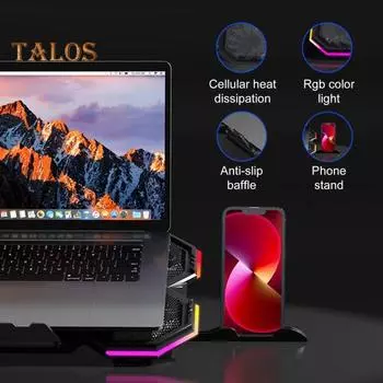 Подставка для охлаждения ноутбука с RGB-подсветкой, регулируемая по высоте, с низким уровнем шума, портативная подставка для ноутбука, игровая охлаждающая подставка для ноутбука чёрный