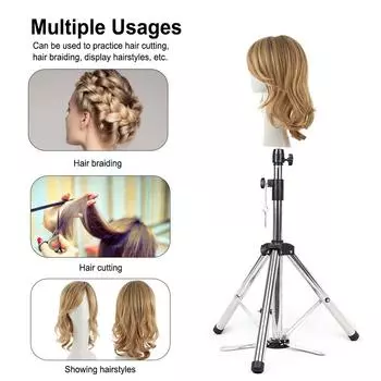 Подставка для парика, штатив, регулируемая высота, подставка для головы манекена, подставка для парикмахерских тренировочных головок, держатель, кронштейн серебряный