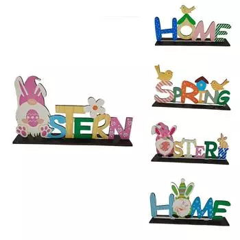 Подставка для пасхальных надписей Милый деревянный кролик Пасхальная буква Настольная подставка O 6#