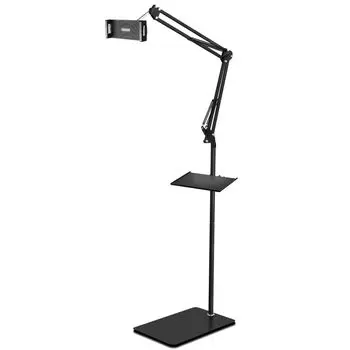 Подставка для планшета, аксессуар для напольной подставки, кронштейн для планшета, подставка для смартфона iPad, регулируемая на 360 градусов высота от 40 см до складной треугольной формы с фиксированной ручкой чёрный