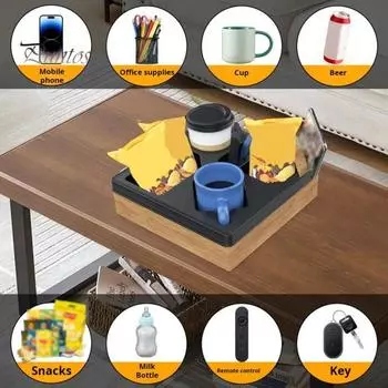 Подставка для подстаканника на диван с поворотом на 360 градусов, подставка для телефона, подставка для дивана для закусок и напитков, водонепроницаемый органайзер для подлокотника дивана-кровати темно-серого