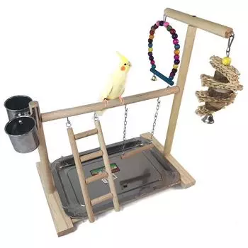 Подставка для попугая из натурального дерева с жевательными качелями и игрушкой-головоломкой null