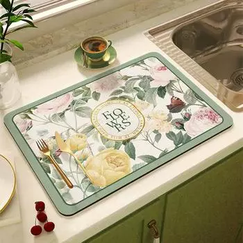 Подставка для посуды с цветочным принтом, коврик для сушки посуды, суперабсорбирующий коврик для сушки посуды, подставка для чашки чая, коврик для сушки напитков, моющийся 30x40 cm