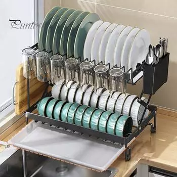 Подставка для посуды с держателем для бокалов для вина, прочная, несущая, регулируемая по высоте, двухъярусная сушилка для кухонной стойки, держатель для посуды белый