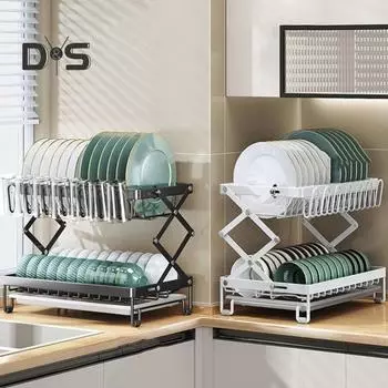 Подставка для посуды с держателем для бокалов для вина, прочная, несущая, регулируемая по высоте, двухъярусная сушилка для кухонной стойки, держатель для посуды белый