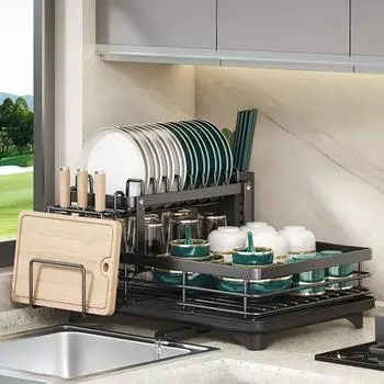 Подставка для посуды, сушилка для посуды, сушилка для посуды, кухонная сушилка для посуды с корзиной для слива, органайзер для столовых приборов, сушилка для посуды