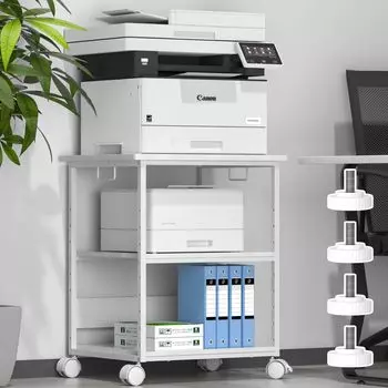 Подставка для принтера с компьютерной полкой посередине, высота регулируется в 9 ручках с обеих сторон, подставка для хранения аудиосистемы ПК под столом, деревянный чехол, тонкий офисный ящик для офиса белый