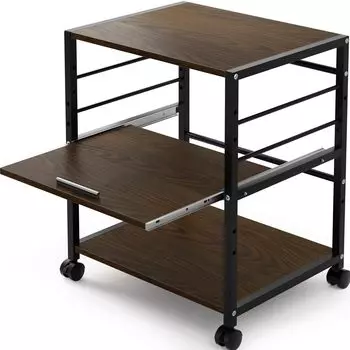 Подставка для принтера с принтером, стол для принтера, средняя полка для принтера, выдвижная регулируемая полка, ширина 50 x глубина 40 x высота 64, ролики из орехового дерева,