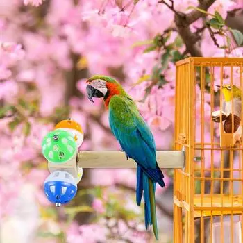 Подставка для птиц, игрушка-жердочка с вращающимися шариками, креативные вращающиеся шарики-колокола с жердочкой, головоломка, игрушка-вертушка для птиц, противоскользящая птица