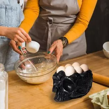 Подставка для яиц Yousheng Skull Egg Holder Stand Halloween Skeleton Egg Storage Organizer Gothic Kitchen Egg Keeper Display Rack Holder Rack Holders 6 Eggs чёрный