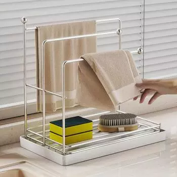 Подставка для раковины из нержавеющей стали, стойка для полотенец с поддоном для слива, устойчивая к коррозии, держатель для губки для кухни