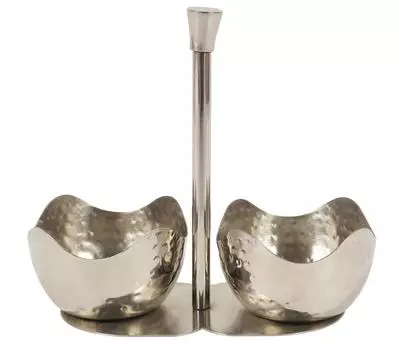 Подставка для рассолов Trifri для обеденного стола 2 прикрепленные миски с палкой Контейнеры для специй и приправ Контейнеры для приправ из нержавеющей стали для обеда 6 x 6.5 серебряный