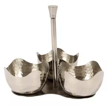 Подставка для рассолов Trifri для обеденного стола 3 прикрепленные миски с палкой Контейнеры для специй и приправ Контейнеры для приправ из нержавеющей стали для обеда 6.2 x 7 серебряный