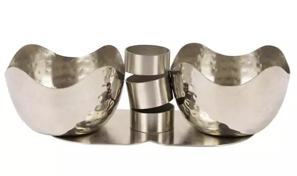 Подставка для рассолов Trifri для обеденного стола 2 прикрепленные миски с палкой Контейнеры для специй и приправ Контейнеры для приправ из нержавеющей стали для обеда 2.4 x 7.5 серебряный