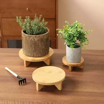 Подставка для растений из бамбука, держатель для цветочного горшка, настольный круглый табурет, держатель для кашпо S