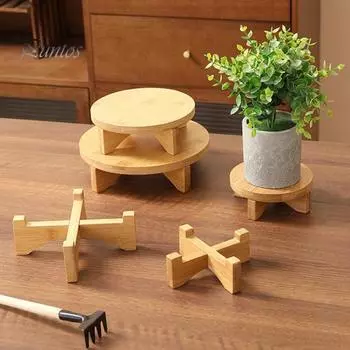 Подставка для растений из бамбука, держатель для цветочного горшка, круглый табурет для использования в помещении, подставка для горшков, кексов, керамики S