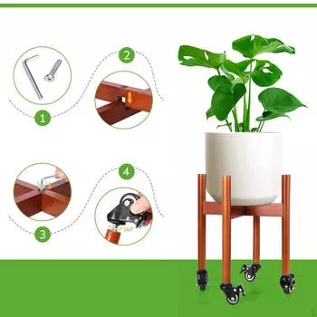 Подставка для растений на колесах, передвижная стойка для горшков, держатель из дерева, полка для демонстрации, тележка на колесах Brown