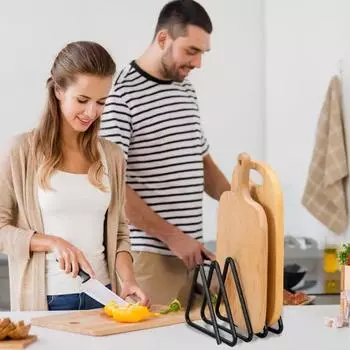 Подставка для разделочной доски, многофункциональная кухонная подставка-органайзер для хранения, треугольный дизайн, удобный держатель для разделочной доски чёрный