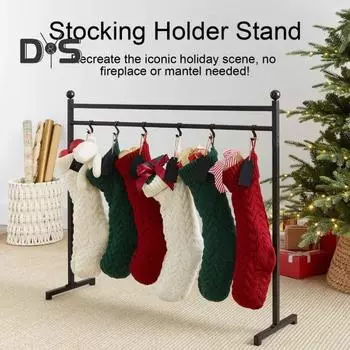 Подставка для рождественских чулок с 12 крючками, нержавеющая, простая в установке, напольная вешалка для чулок, железная металлическая стойка с прочным основанием чёрный