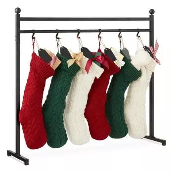 Подставка для рождественских чулок Yousheng с 12 крючками, нержавеющая, простая в установке, напольная вешалка для чулок, железная металлическая стойка с прочным основанием чёрный