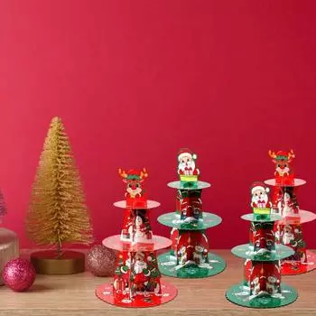 Подставка для рождественских кексов Yousheng, 3-х уровневая картонная подставка для десертов, Санта-Клаус, снеговик, рождественская елка, башня для демонстрации кексов, праздничные атрибуты зелёный